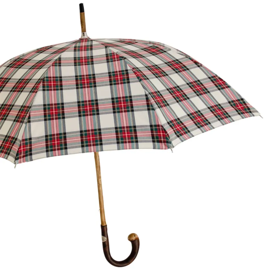 obrazek 6 Stylowy parasol męski w czerwono czarną kratę z drewnianą rączką – Pasotti