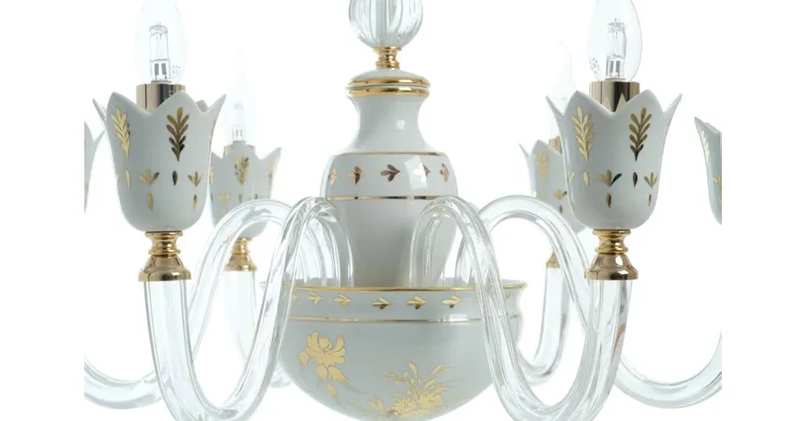 obrazek 2 Sześcioramienny żyrandol z porcelany i szkła MPM Porcellane