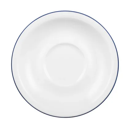 Zdjęcie Biały porcelanowy spodek 14,5 cm zdobiony niebieską obwódką - Seltmann Weiden