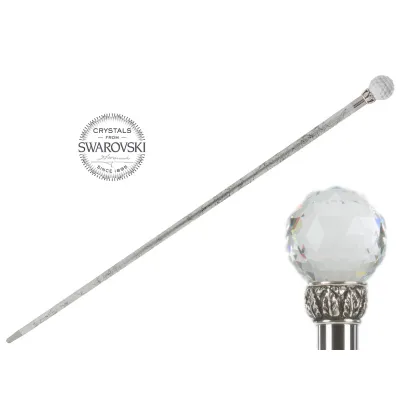 Zdjęcie Luksusowa srebrna laska z uchwytem w kształcie kuli z kryształu Swarovskiego - Pasotti