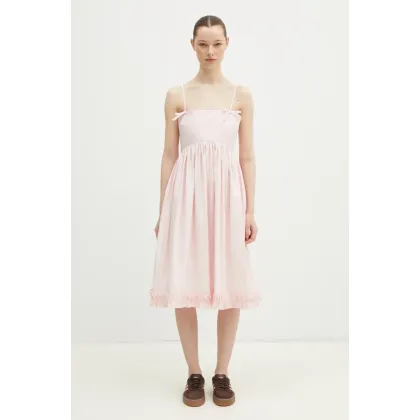 Zdjęcie GANNI sukienka bawełniana Cotton Poplin Strap kolor różowy mini rozkloszowana W0325