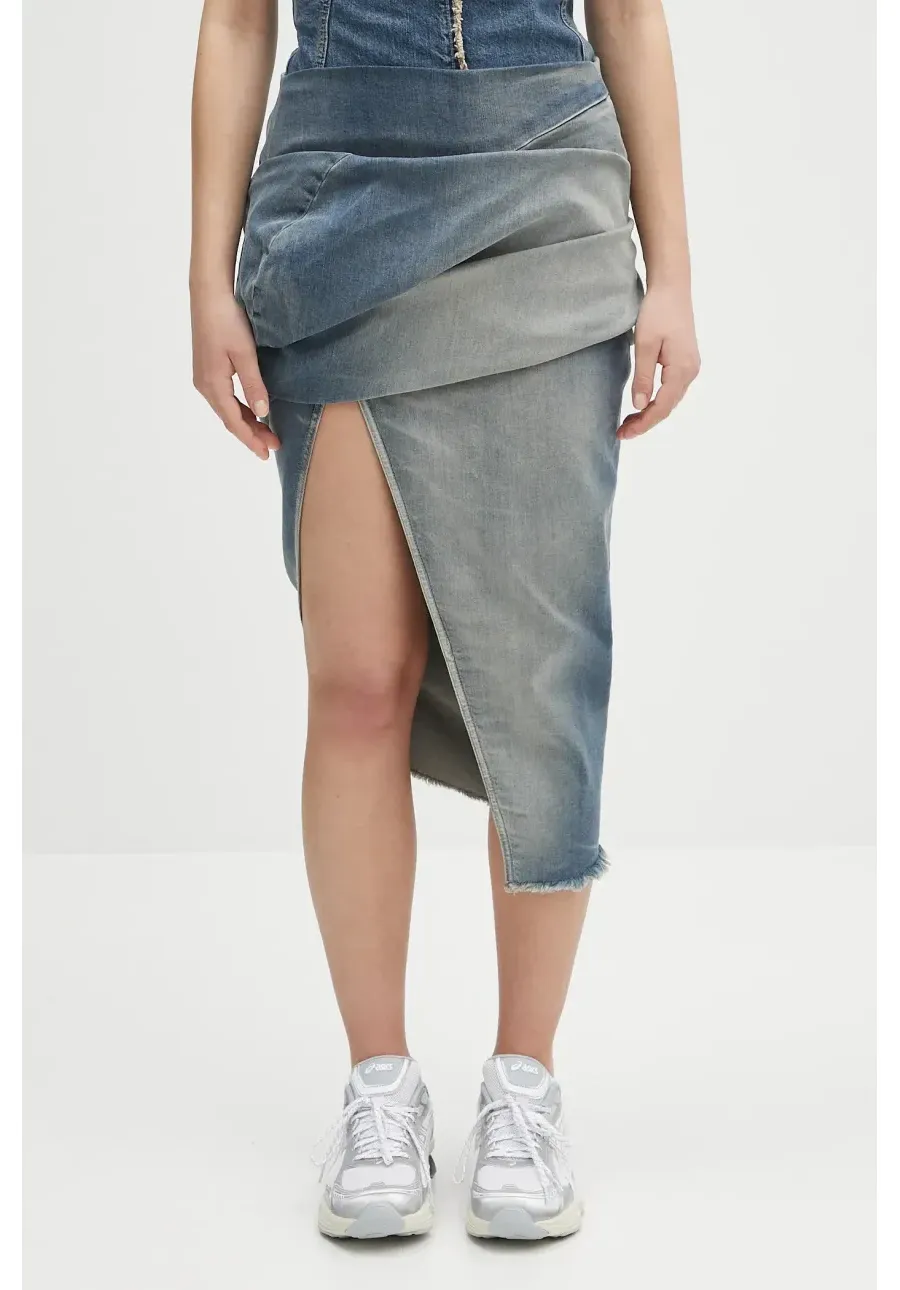 obrazek 1 Rick Owens DRKSHDW spódnica jeansowa Low Twist Skirt kolor niebieski midi ołówkowa DS01E3349.SDWB