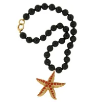Picture Luxury Necklace 18K Gold Plated Silver Necklace Coral Paste Black Onyx
