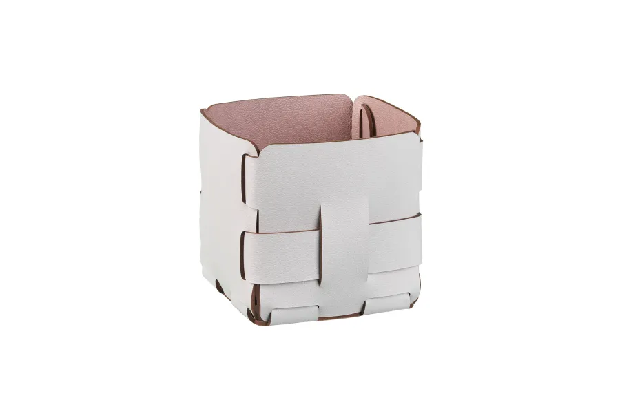 obrazek 3 Mały beżowo-szary sześcienny koszyk Bottega 12x12xH13 cm