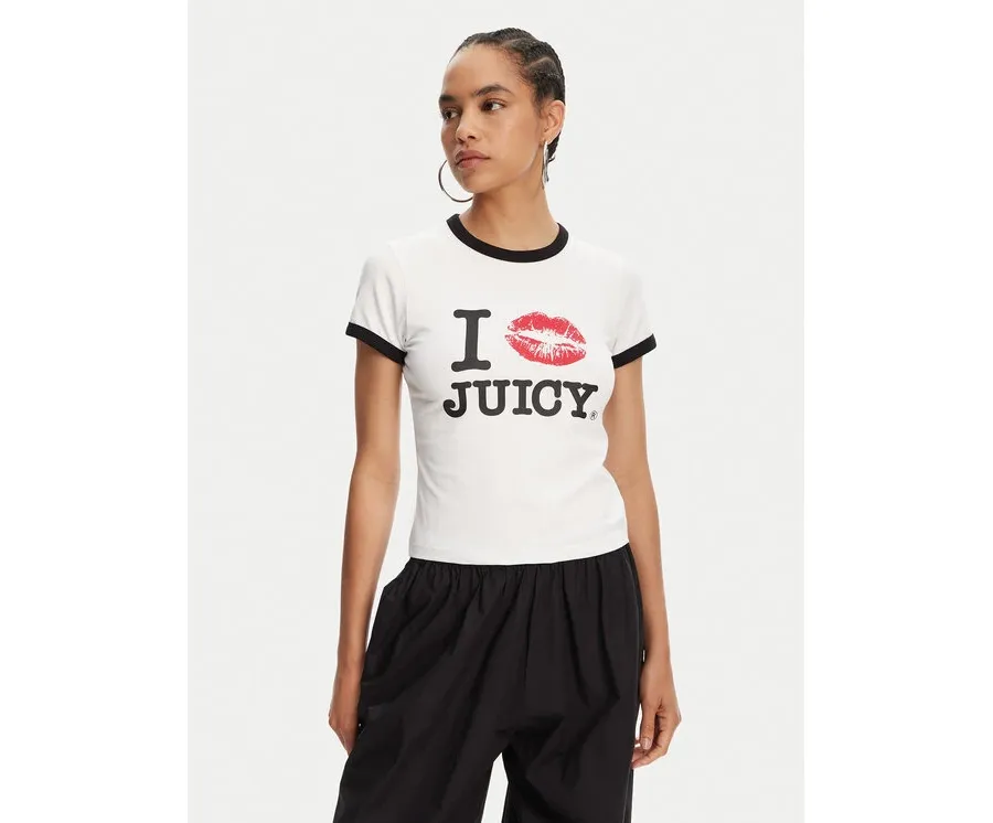obrazek 1 Juicy Couture T-Shirt I Kiss JCWCT125318 Biały Slim Fit