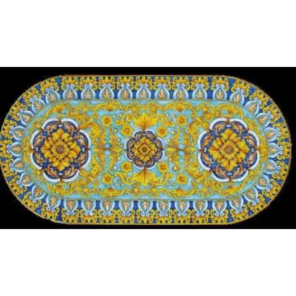 Zdjęcie Owalny blat ogrodowy z lawy zdobiony oryginalnym kwiatowym ornamentem - Ceramiche Valchida