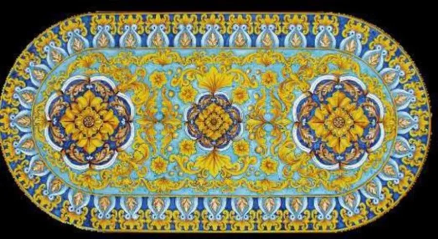 obrazek 1 Owalny blat ogrodowy z lawy zdobiony oryginalnym kwiatowym ornamentem - Ceramiche Valchida