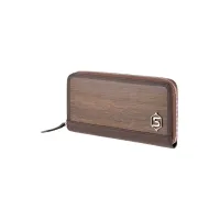 Picture Beautiful stylish women's purse made of brown cowhide and real smoked oak wood