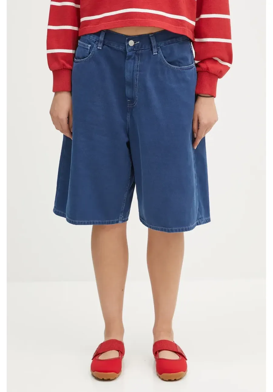 obrazek 1 Carhartt WIP szorty jeansowe Brandon Short damskie kolor granatowy gładkie high waist I034839