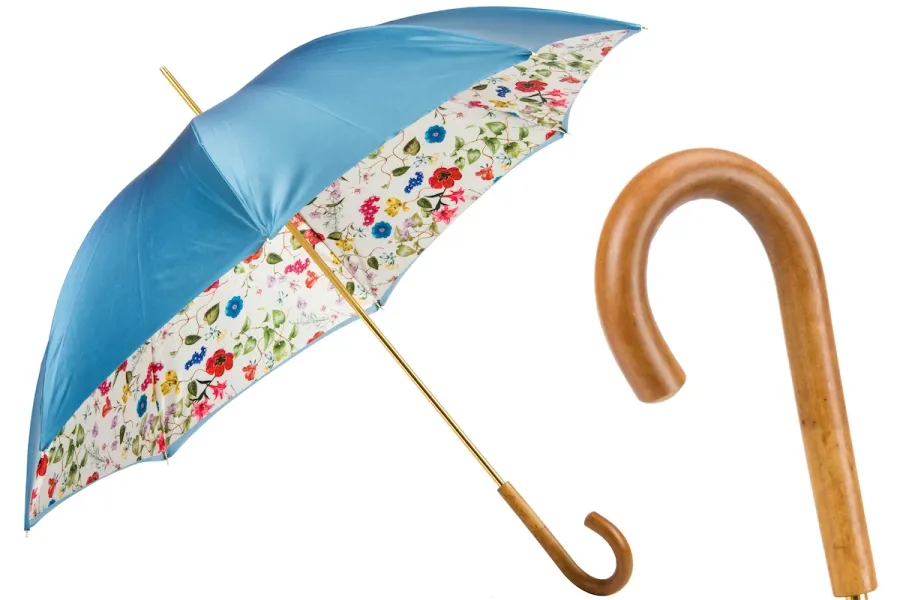 obrazek 1 Piękny parasol damski w kolorze błękitu z subtelnym motywem kwiatów - Pasotti
