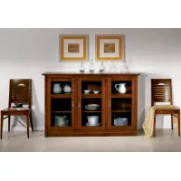 Picture Sideboard with 3 glass doors and 2 shelves, antique finish from Italy - Fratelli Mirandola