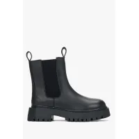 Zdjęcie Estro: Czarne podwyższane sztyblety damskie na platformie ze skóry naturalnej