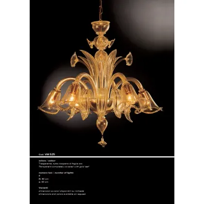 Zdjęcie Przezroczysty 6-świetlny żyrandol pokryty złotą dekoracją - Il Paralume Marina