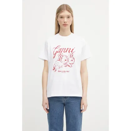 Zdjęcie GANNI t-shirt bawełniany Basic Jersey Bunnies Relaxed damski kolor biały T3994