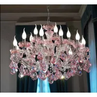 Picture Stylish chandelier with a metal frame covered with transparent glass arms and pink crystal pendants - Il Paralume Marina