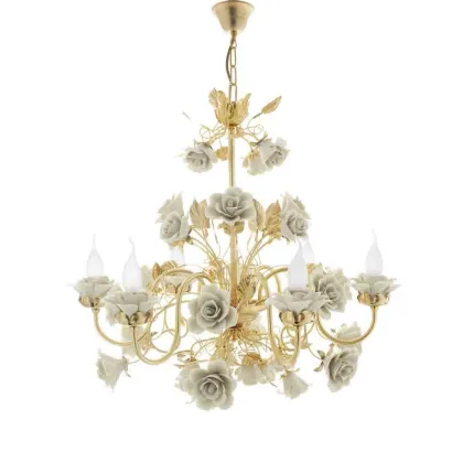 Picture Gold-plated chandelier with beautiful beige flowers for 6 bulbs - Napoleon