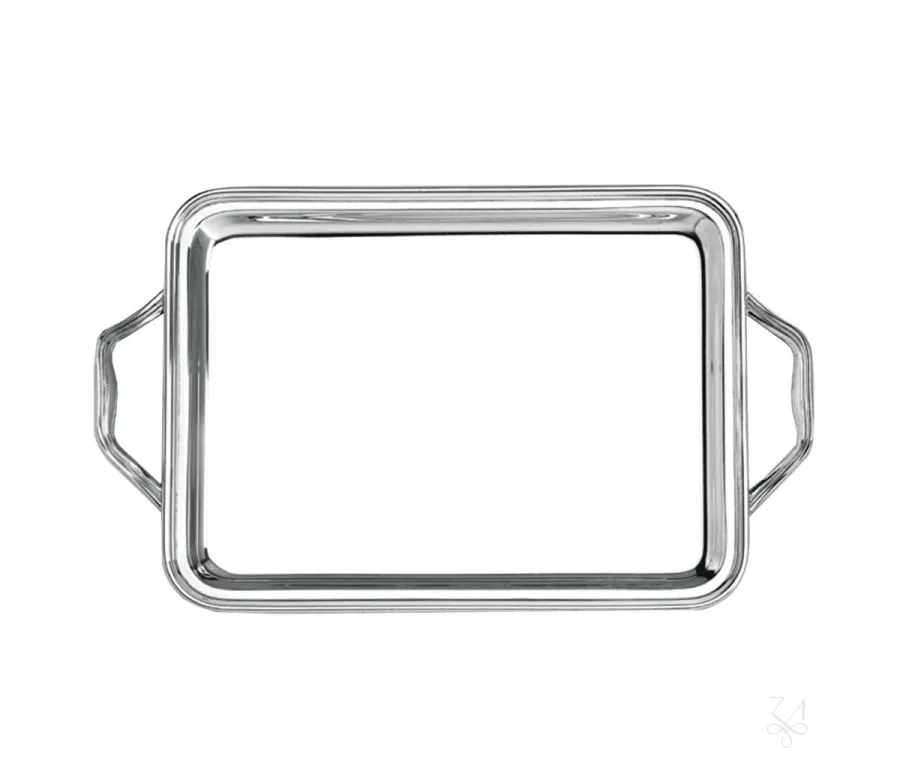 obrazek 1 Luksusowa srebrna taca Inglese 39×30 cm z rączkami - Zaramella Argenti