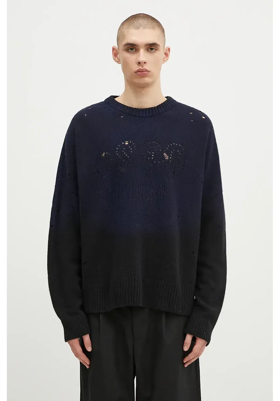obrazek 1 032C sweter wełniany ''Lazer Selfie'' Sweater męski kolor granatowy lekki F24-URK-1512-050