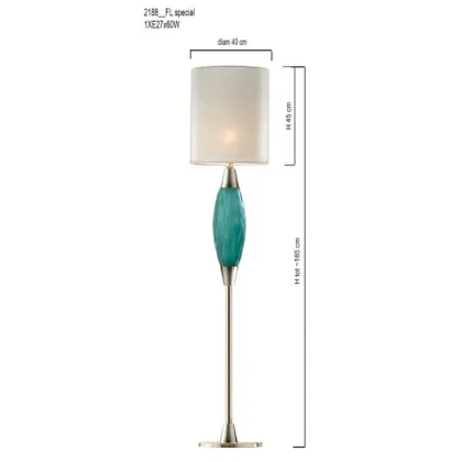 Zdjęcie Lampa podłogowa z turkusowego matowego włoskiego kryształu z abażurem z tkaniny – Il Paralume Marina