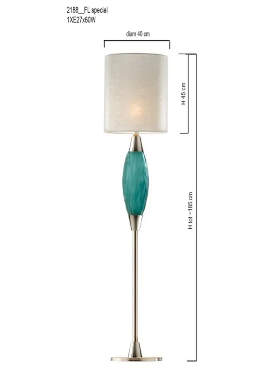 obrazek 1 Lampa podłogowa z turkusowego matowego włoskiego kryształu z abażurem z tkaniny – Il Paralume Marina