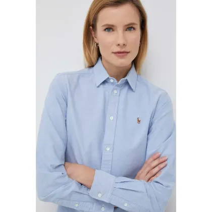 Zdjęcie Polo Ralph Lauren koszula bawełniana damska kolor niebieski regular z kołnierzykiem klasycznym