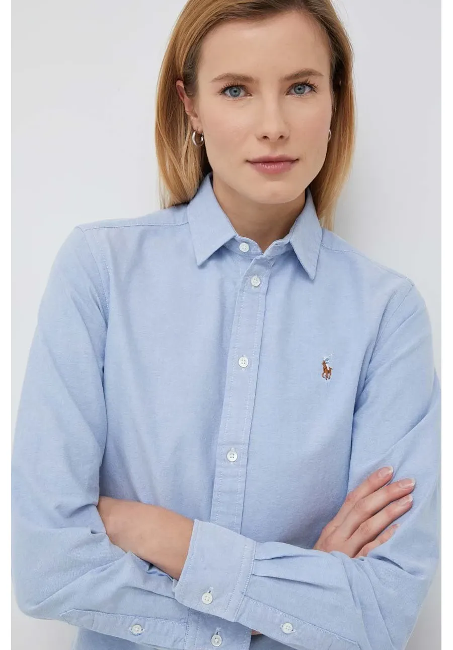 obrazek 1 Polo Ralph Lauren koszula bawełniana damska kolor niebieski regular z kołnierzykiem klasycznym