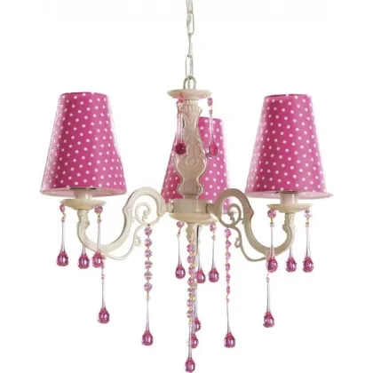Zdjęcie Piękna lampa wisząca z różowym abażurem w białe kropki do pokoju damy - Cilek