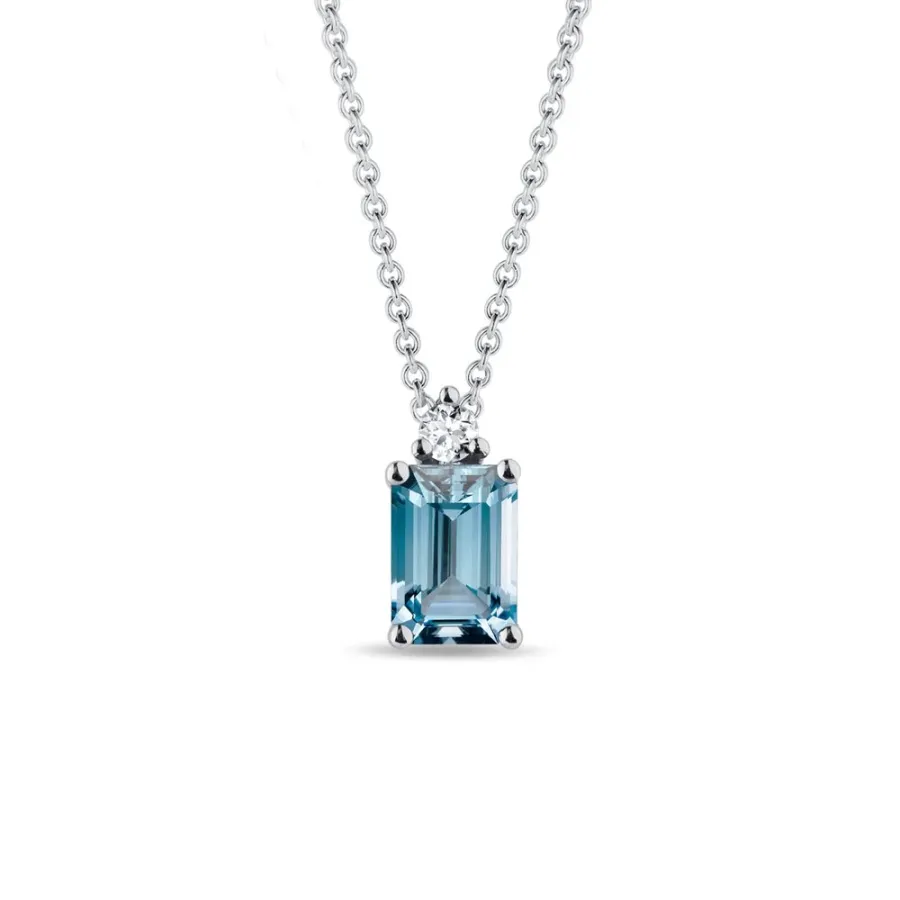 obrazek 1 Naszyjnik z białego złota z topazem Swiss Blue i diamentem KLENOTA
