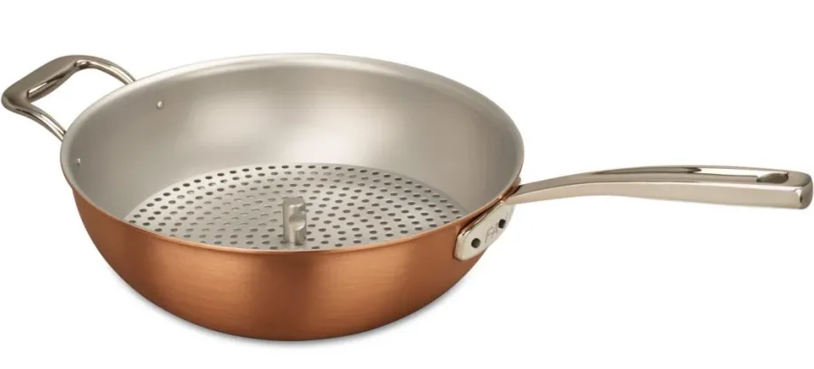 obrazek 1 Wok z miedzi o średnicy 28 cm z rączką i uchwytem pomocniczym