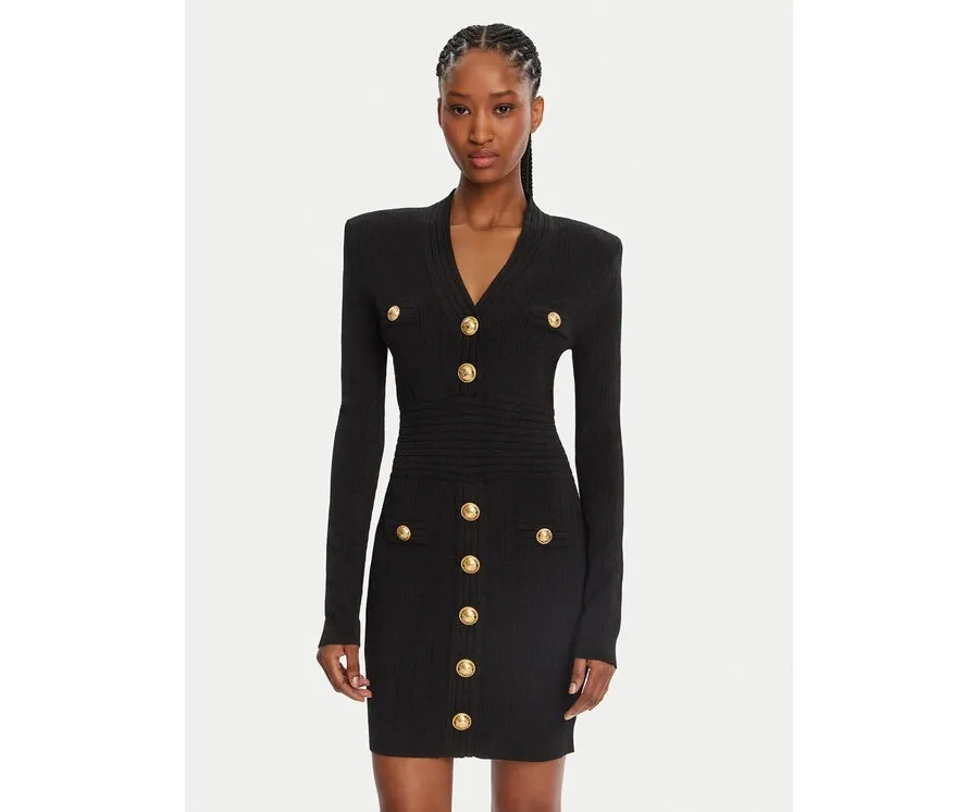 obrazek 1 Balmain Sukienka dzianinowa DF1R8059KB07 Czarny Regular Fit