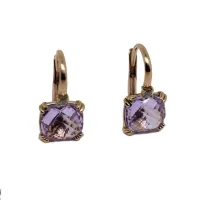 Zdjęcie Kolczyki z fioletowym kamieniem 8x8 mm i cyrkonią z haczykiem