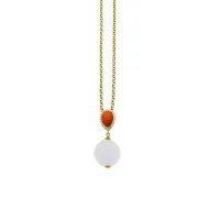 Picture Luxury Necklace I8K Gold Plated Silver White Cubic Zirconias Coral Paste White Agate