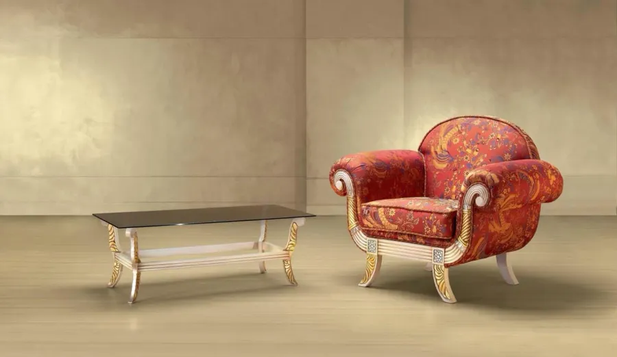 obrazek 1 Elegancki czerwony fotel i stolik w stylu antycznym do salonu – Morello Gianpaolo