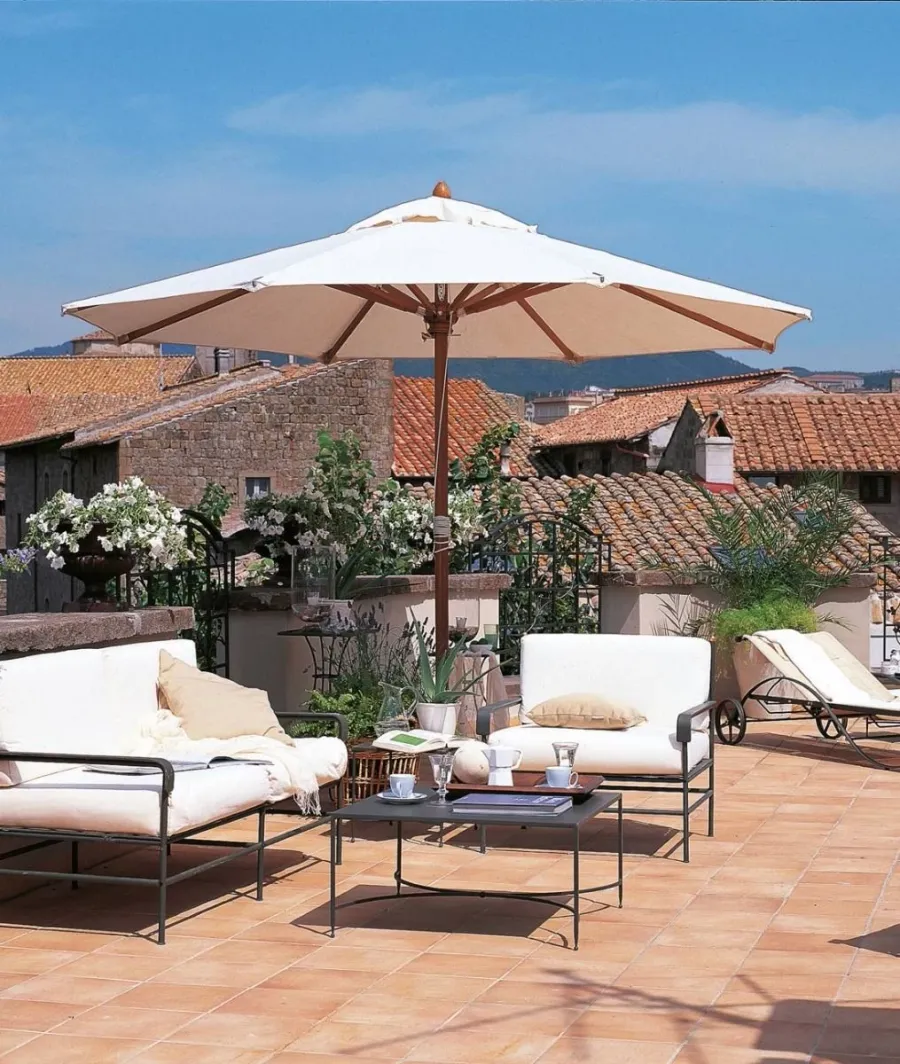 obrazek 1 Unikalny okrągły parasol Lipari 400 cm w kolorze białym akrylowym do ogrodu lub na taras