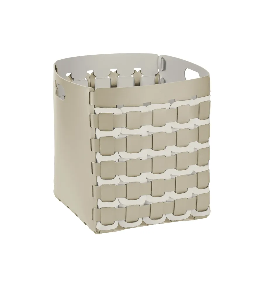 obrazek 1 Stylowy skórzany kosz Geometria Quadrata 35x35xH40 cm w kolorze waniliowym
