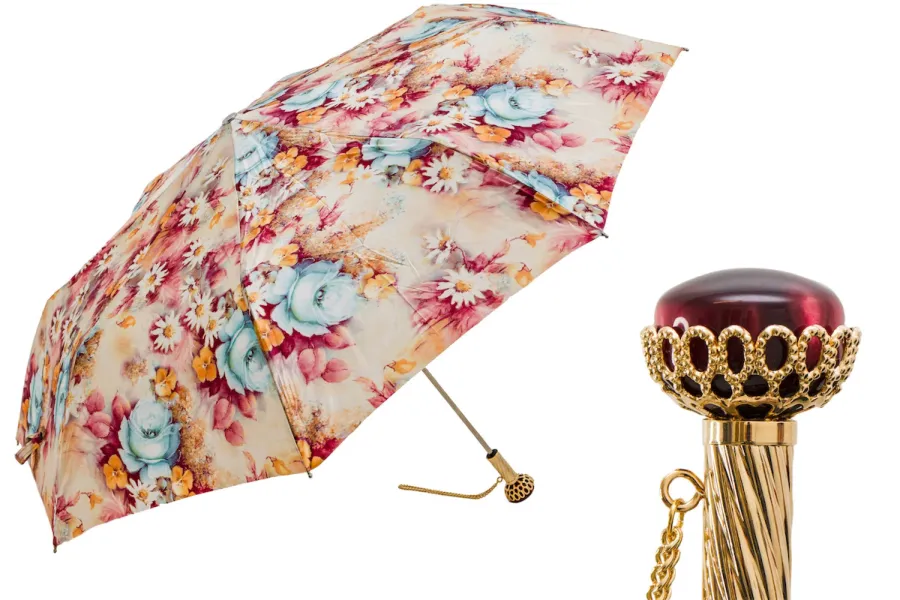 obrazek 1 Elegancki parasol damski zdobiony pięknym motywem kwiatowym z rączką z klejnotem - Pasotti
