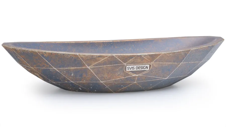 obrazek 1 Unikalna umywalka 60 cm DIAMOND BASIC – COLORED BRUSH, niebiesko-szary i ochra, lakier matowy