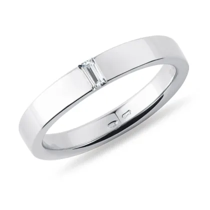 Zdjęcie Męska obrączka z białego 14 kt złota z diamentem baguette KLENOTA