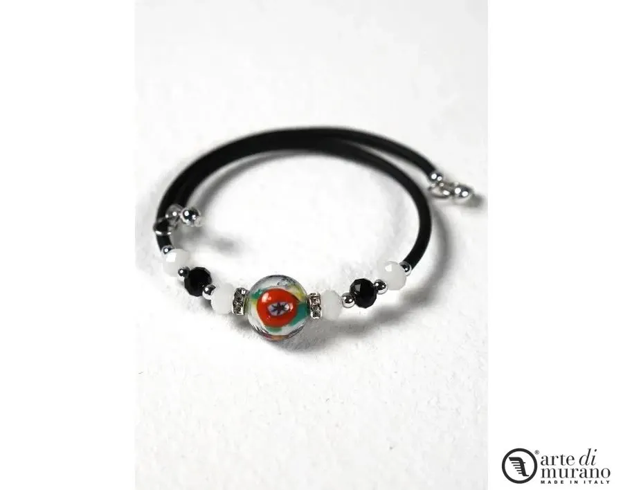 obrazek 1 Włoska bransoletka z czarno-białymi koralikami ze szkła Murano