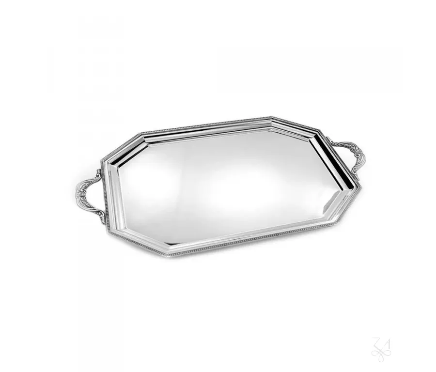 obrazek 1 Piękna klasyczna ośmioboczna srebrna taca z uchwytami - Zaramella Argenti