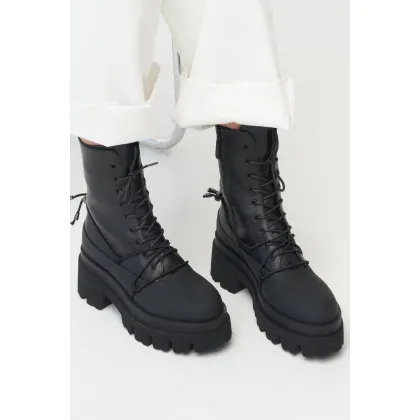 Zdjęcie Estro: Wysokie workery damskie czarne ze skóry naturalnej