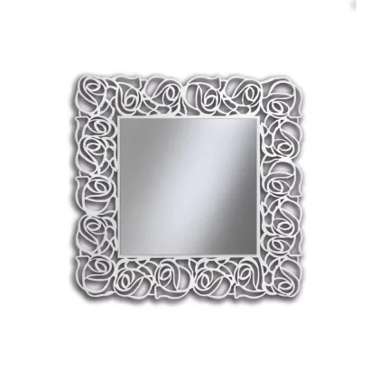 Picture Square, perforated, lacquered mirror with glossy white finish - Zanini