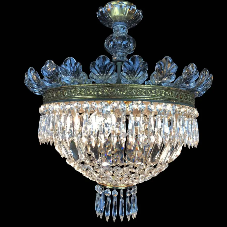 obrazek 3 Lampa sufitowa z brązu i kryształu z trzema światłami - vintage