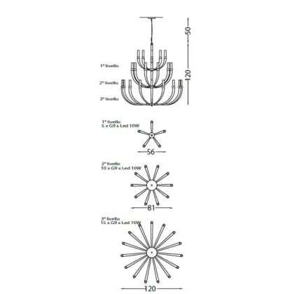 Zdjęcie Żyrandol z ramionami rogowymi, kryształami i świecami borokrzemianowymi - Il Paralume Marina