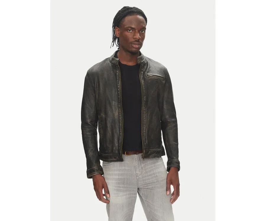 obrazek 1 Serge Pariente Kurtka skórzana Retro Beżowy Slim Fit