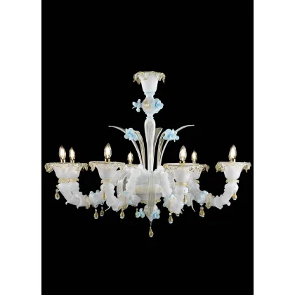 Zdjęcie Elegancki biały żyrandol z 24karatowego złota i szkła Murano na 8 żarówek