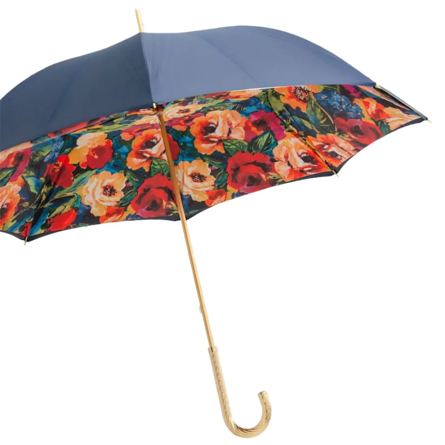 obrazek 8 Elegancki granatowy parasol damski zdobiony pięknym motywem kwiatowym – Pasotti