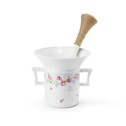 Zdjęcie Duży porcelanowy moździerz z pięknym różanym zdobieniem - Leander