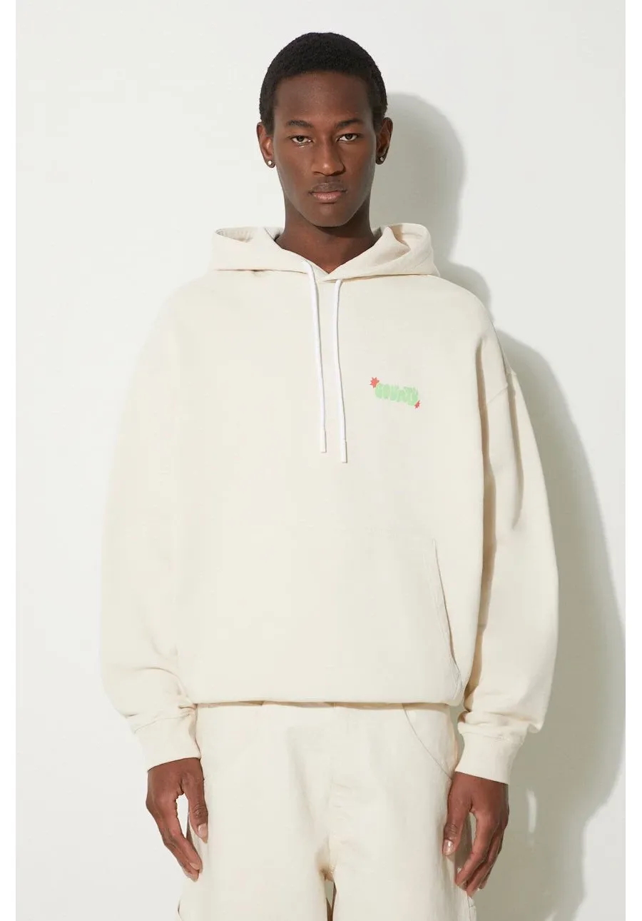 obrazek 1 Marcelo Burlon bluza bawełniana Solsticio Comfort Hoodie męska kolor beżowy z kapturem z nadrukiem CMBB106S24FLE0060C50
