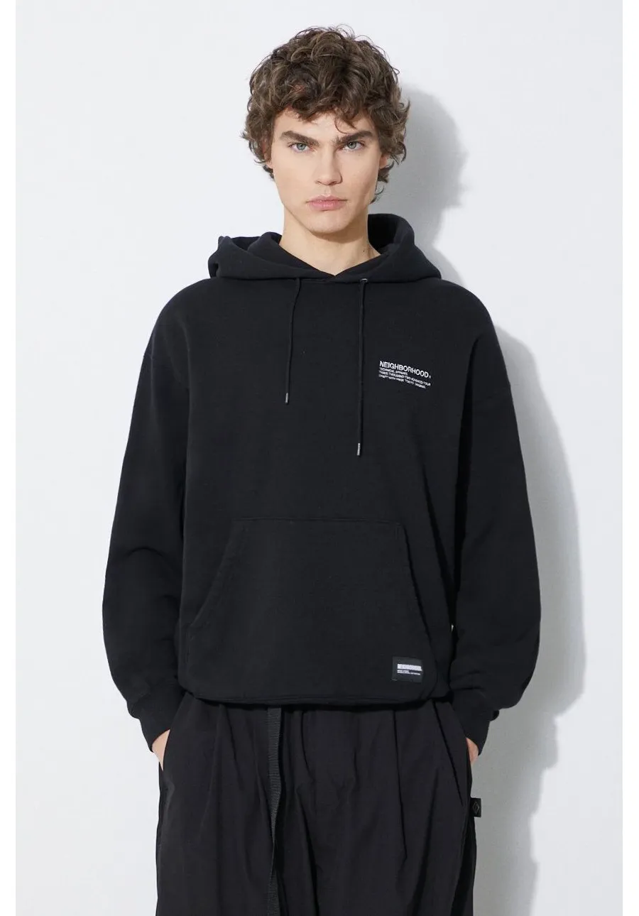 obrazek 1 NEIGHBORHOOD bluza bawełniana Plain Sweat Parka męska kolor czarny z kapturem z aplikacją 241FPNH.CSM02